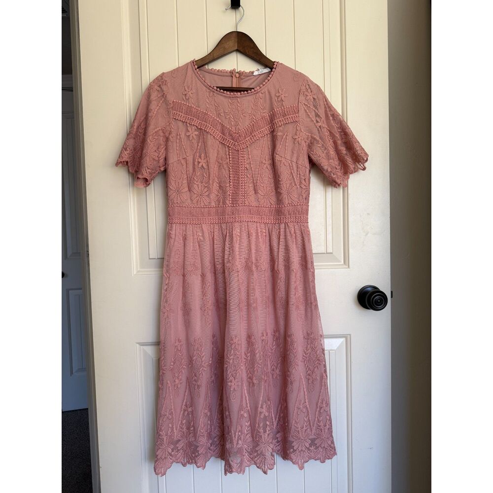 Böhme Women's Lace Midi Dress, Rose Pink, Size Medium